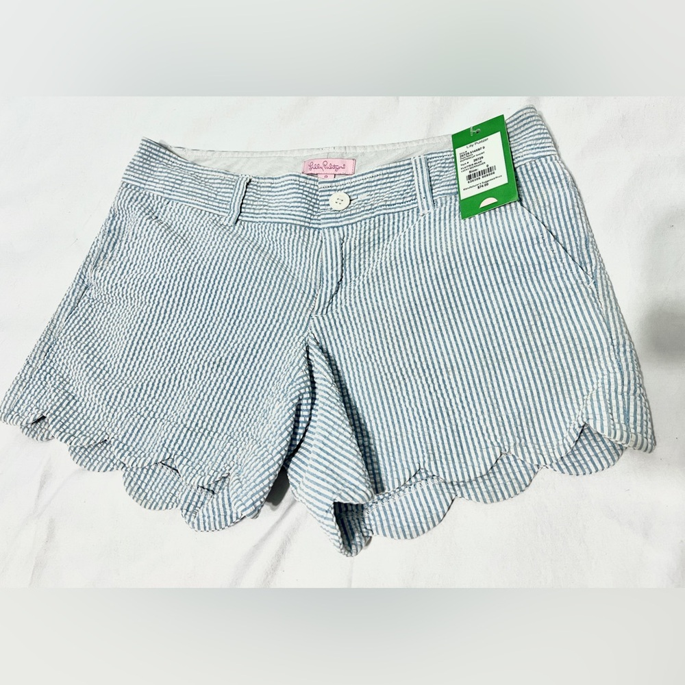 Lilly Pulitzer Buttercup Shorts Size 0 Flutter Blue Lucky Seersucker NWT Retired